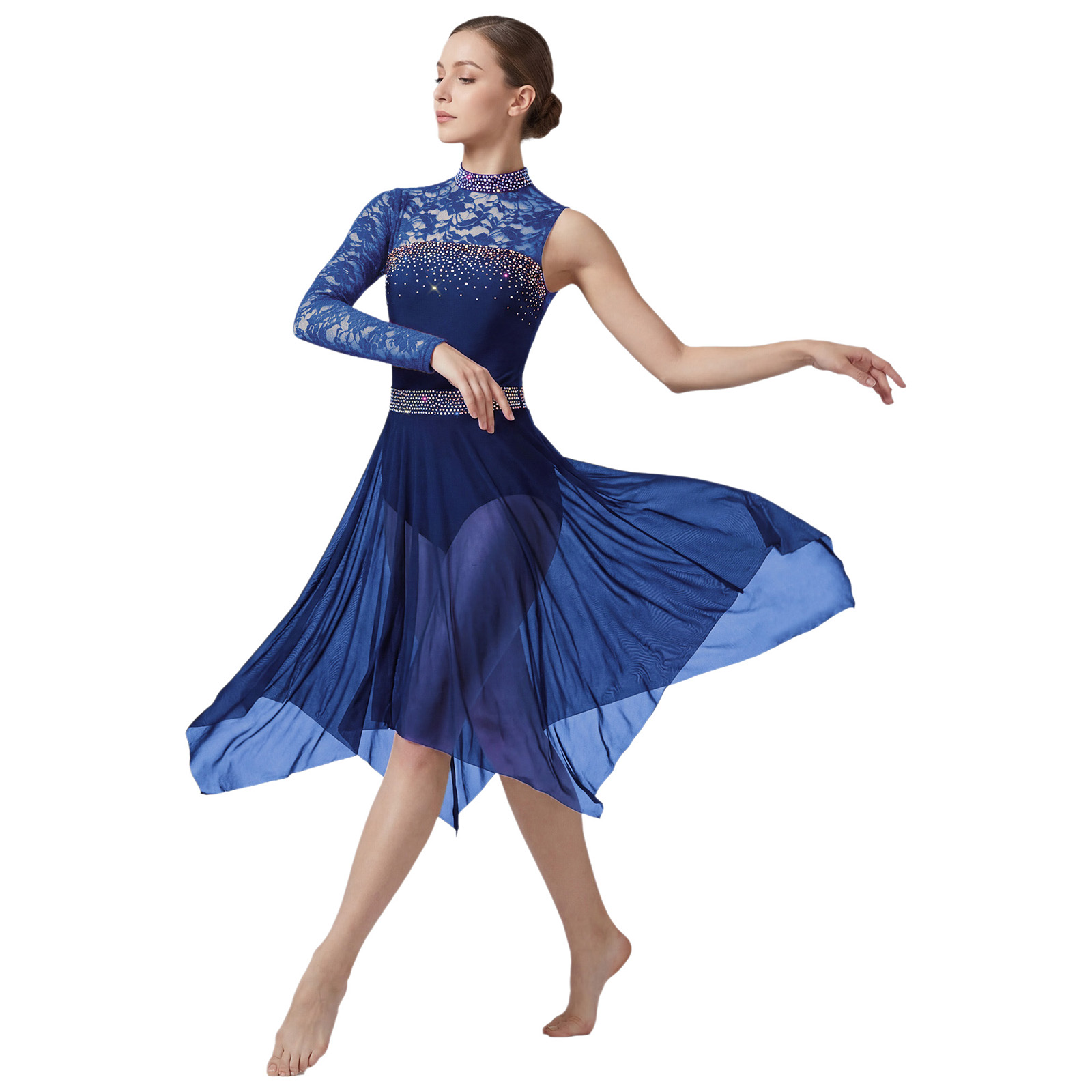 Rhinestone Banding Trim - Vestido de Dança Lírico para Mulheres